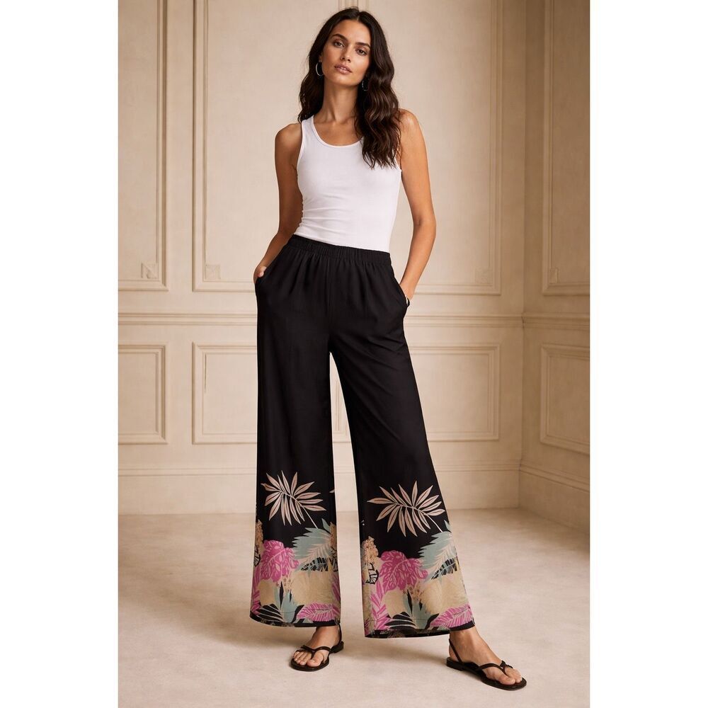 Tori Richard Honolulu Tropic Zone Border Print Floral 100% Silk Pants 2